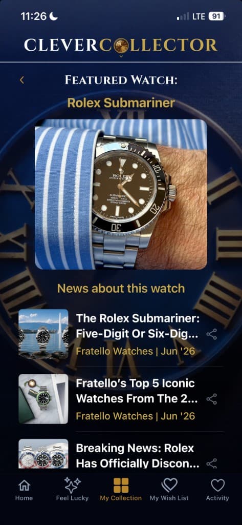 CleverCollector — Featured Watch (Rolex Submariner)