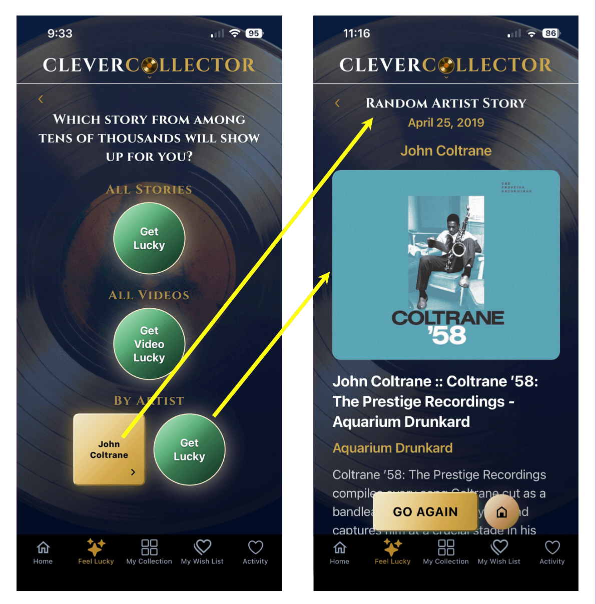 CleverCollector Get Lucky — random story and video links for Vinyl